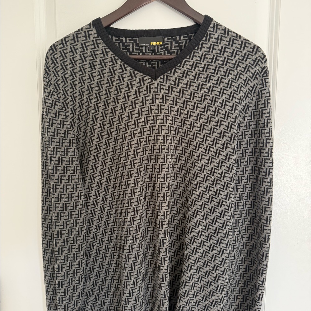 Fendi V-Neck Sweater in Black and Gray